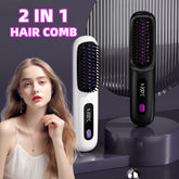 2-in-1 Wireless Hair Straightener & Curler Brush