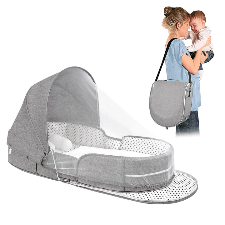 UQM Portable Travel Bassinet for Baby Foldable Baby Travel Bed Cribs Lightweight Infant Bed Newborn Baby Bed with Mosquito Net and Canopy