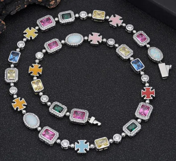 Gold-Plated Hip-Hop Gemstone Necklace